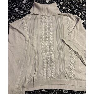 White House Black‎ Market WHBM Metallic Ivory Cowl Neck Knit Poncho Sweater, S/M